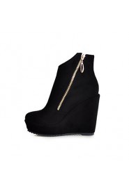 Women's Shoes Fleece Wedge Heel Wedges/Fashion Boots/Round Toe Boots Dress/Casual Black/Brown/Burgundy/White