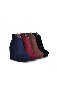 Women's Shoes Fleece Wedge Heel Wedges/Fashion Boots/Round Toe Boots Dress/Casual Black/Brown/Burgundy/White