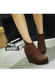 Women's Shoes Fleece Wedge Heel Wedges/Fashion Boots/Round Toe Boots Dress/Casual Black/Brown/Burgundy/White