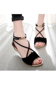 Women's Shoes Wedge Heel Peep Toe / Comfort / Ankle Strap Sandals Outdoor / Casual Black / Blue / Red