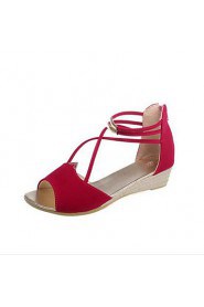 Women's Shoes Wedge Heel Peep Toe / Comfort / Ankle Strap Sandals Outdoor / Casual Black / Blue / Red