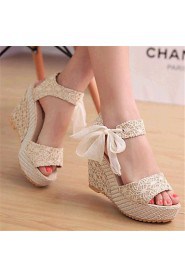 Women's Shoes Leatherette Wedge Heel Wedges / Heels Sandals Outdoor / Casual Black / Blue / Multi-color / Beige