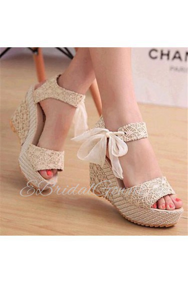 Women's Shoes Leatherette Wedge Heel Wedges / Heels Sandals Outdoor / Casual Black / Blue / Multi-color / Beige