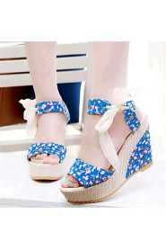 Women's Shoes Leatherette Wedge Heel Wedges / Heels Sandals Outdoor / Casual Black / Blue / Multi-color / Beige