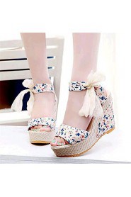 Women's Shoes Leatherette Wedge Heel Wedges / Heels Sandals Outdoor / Casual Black / Blue / Multi-color / Beige