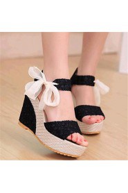 Women's Shoes Leatherette Wedge Heel Wedges / Heels Sandals Outdoor / Casual Black / Blue / Multi-color / Beige