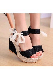 Women's Shoes Leatherette Wedge Heel Wedges / Heels Sandals Outdoor / Casual Black / Blue / Multi-color / Beige