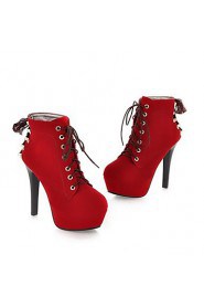 Women's Shoes Round Toe Platform Stiletto Heel Flocking Ankle Boots with Lace-up More Colors available