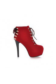 Women's Shoes Round Toe Platform Stiletto Heel Flocking Ankle Boots with Lace-up More Colors available