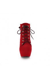 Women's Shoes Round Toe Platform Stiletto Heel Flocking Ankle Boots with Lace-up More Colors available