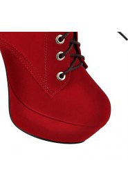 Women's Shoes Round Toe Platform Stiletto Heel Flocking Ankle Boots with Lace-up More Colors available