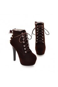 Women's Shoes Round Toe Platform Stiletto Heel Flocking Ankle Boots with Lace-up More Colors available