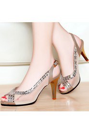 Women's Shoes Synthetic/Patent Leather/Tulle Stiletto Heel Peep Toe Sandals Party & Evening/Dress/Casual Silver/Gold