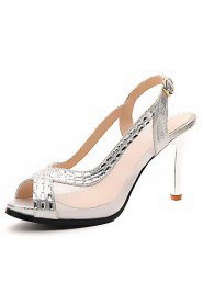 Women's Shoes Synthetic/Patent Leather/Tulle Stiletto Heel Peep Toe Sandals Party & Evening/Dress/Casual Silver/Gold