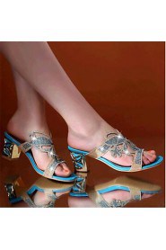 Women's Shoes Leatherette Chunky Heel Heels Sandals / Slippers Outdoor / Casual Blue / Gold