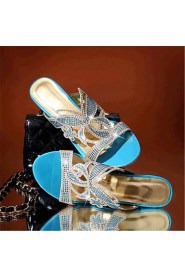 Women's Shoes Leatherette Chunky Heel Heels Sandals / Slippers Outdoor / Casual Blue / Gold