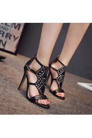 Women's Shoes Leatherette Stiletto Heel Open Toe Sandals Dress Black