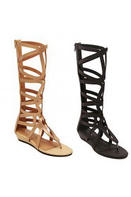 Women's Shoes Faux Leather Wedge Heel Wedges Sandals Outdoor/Casual Black/Gold