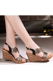 Women's Shoes Leatherette Wedge Heel Wedges Sandals Office & Career / Dress Black / Gold