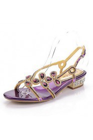 Women's Shoes Leather Chunky Heel Mary Jane Sandals Party & Evening / Dress / Casual Black / Purple / Gold