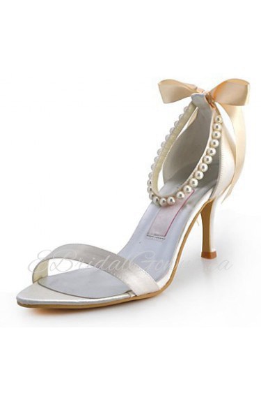 Satin Women's Wedding Stiletto Heel Open Toe Pumps/Heels With Rhinestone Shoes(More Colors)