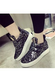 Women's Shoes Leatherette Flat Heel Comfort Fashion Sneakers Outdoor / Casual Black / Silver