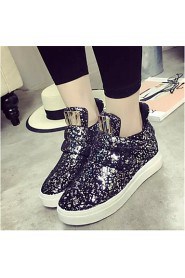 Women's Shoes Leatherette Flat Heel Comfort Fashion Sneakers Outdoor / Casual Black / Silver