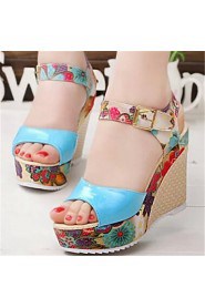 Women's Shoes Wedge Heel Open Toe Sandals Dress Blue/Pink/White/Beige