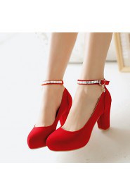 Women's Shoes Leatherette Chunky Heel Heels / Round Toe Heels Wedding / Dress / Casual Black / Red / BeigeD-6
