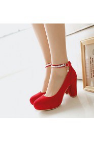 Women's Shoes Leatherette Chunky Heel Heels / Round Toe Heels Wedding / Dress / Casual Black / Red / BeigeD-6