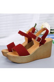 Women's Shoes Leather Wedge Heel Platform / Comfort Sandals Casual Black / Red