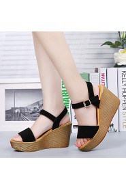 Women's Shoes Leather Wedge Heel Platform / Comfort Sandals Casual Black / Red