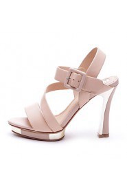 Women's Elegant Chunky Heel Leather Sandals(almond) - 342818032