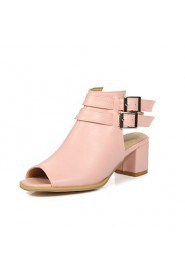 Women's Shoes Chunky Heel Heels / Peep Toe Sandals Casual Pink / White / Gray