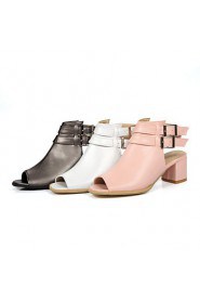 Women's Shoes Chunky Heel Heels / Peep Toe Sandals Casual Pink / White / Gray