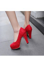 Women's Shoes Synthetic Chunky Heel Heels / Platform Heels Wedding / Dress / Casual Black / Red / Beige