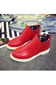 Women's Shoes Leatherette Flat Heel Fashion Boots Boots Outdoor / Casual Black / Red / White