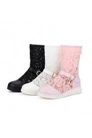 Women's Shoes Flat Heel Fashion Boots / Novelty / Round Toe / Closed Toe Boots Outdoor / Dress / CasualBlack / Pink /