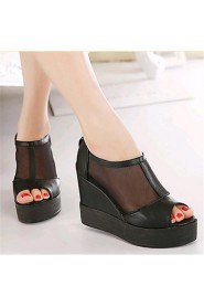 Women's Shoes Leatherette Wedge Heel Wedges / Heels Heels Outdoor / Casual Black / White