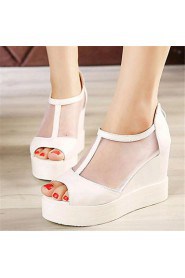 Women's Shoes Leatherette Wedge Heel Wedges / Heels Heels Outdoor / Casual Black / White