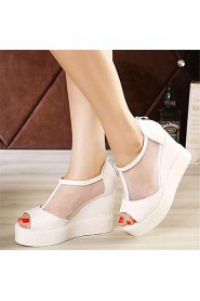 Women's Shoes Leatherette Wedge Heel Wedges / Heels Heels Outdoor / Casual Black / White