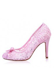 Women's Shoes Lace Stiletto Heel Round Toe Pumps/Heels Wedding/Party & Evening Black/Pink/Ivory/White