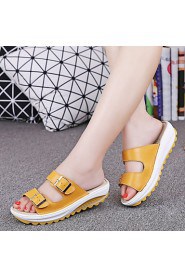 Women's Shoes Calf Hair Platform Platform / Creepers Slippers Outdoor / Office & Career / Casual Black / Blue / Yellow