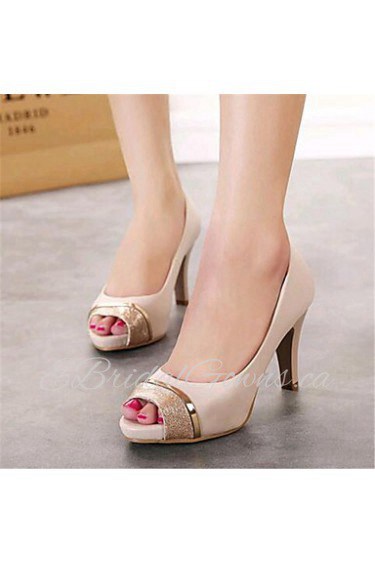 Women's Shoes Leatherette Stiletto Heel Heels / Peep Toe Heels Wedding / Party & Evening Almond