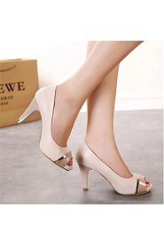 Women's Shoes Leatherette Stiletto Heel Heels / Peep Toe Heels Wedding / Party & Evening Almond