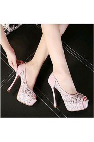 Women's Shoes Leatherette Stiletto Heel Heels / Peep Toe Heels Wedding / Party & Evening Black / Pink / Almond