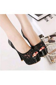 Women's Shoes Leatherette Stiletto Heel Heels / Peep Toe Heels Wedding / Party & Evening Black / Pink / Almond