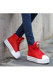 Women's Shoes Leatherette Flat Heel Comfort Fashion Sneakers Outdoor / Casual / Athletic Black / Red / White