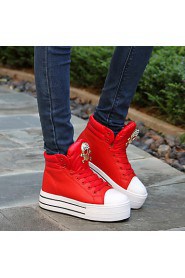 Women's Shoes Leatherette Flat Heel Comfort Fashion Sneakers Outdoor / Casual / Athletic Black / Red / White