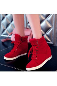 Women's Shoes Fabric Wedge Heel Comfort Round Toe Fashion Sneakers Casual Black / Red